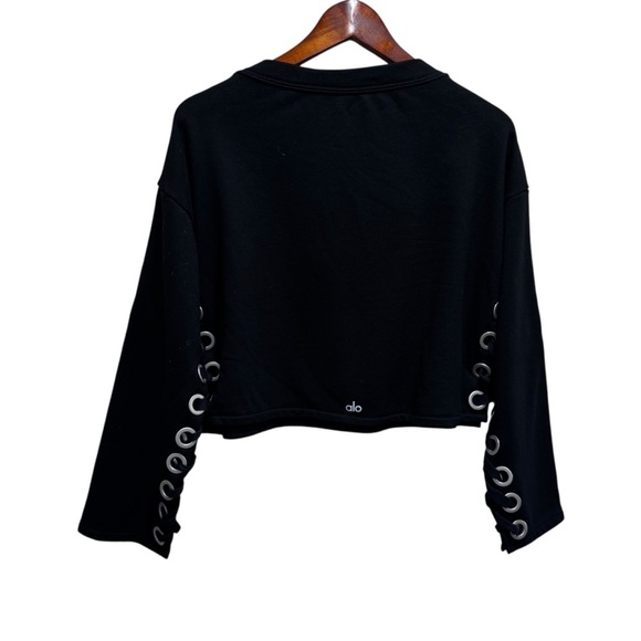 Alo Yoga Suspension Lace-up Cropped Pullover Sweater, Black, Size Medium - Picture 3 of 13